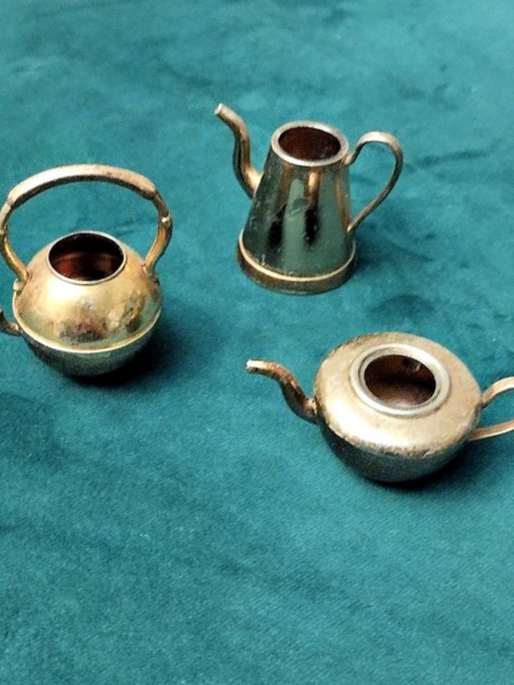 Set of 3 Vintage Miniature Brass Tea Coffee Pot Teapot (without Lids) England